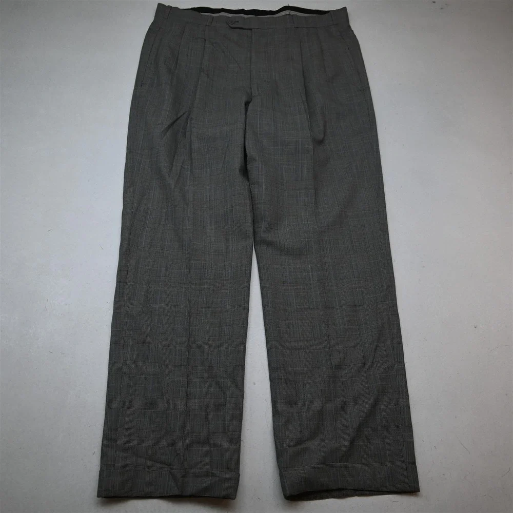 Bespoke 42R 38x32 Gray Prince of Wales Glenn Check Wool Mens Jacket Pants Suit